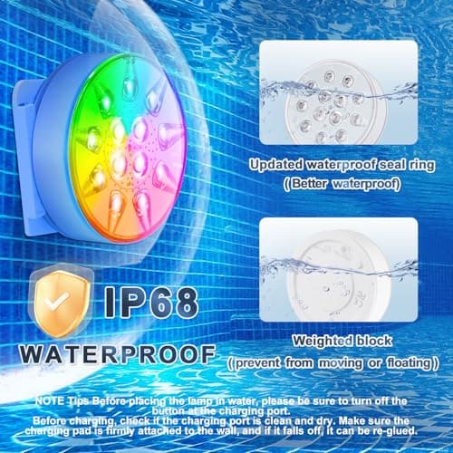 Pool Lights for Above Ground Inground Pool, Underwater Rechargeable Submersible LED Lights with Remote, IP68 Waterproof, Pool Light for Hot Tub, Shower, Vase, Fountain, Aquarium, Bath, Party, 2 Pack - Thumbnail 4