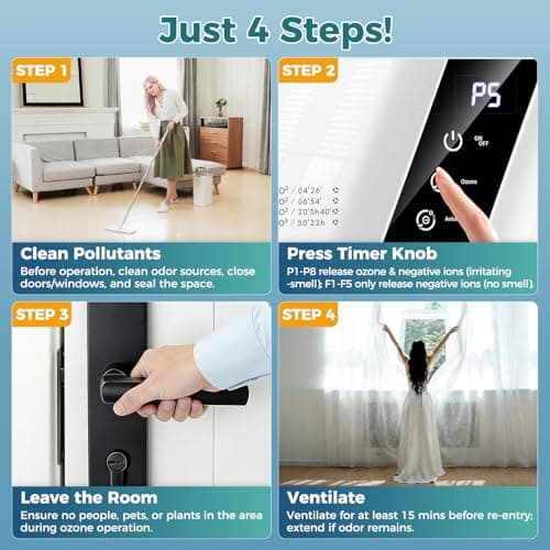 13 Modes Ozone Odor Eliminator for Strong Odor 99% Cat Litter Deodorizer Poof Odor Eliminator for Dogs, Negative Ion Air Purifier for Pets,Smoking, Painting, Kitchen,Toilet,Bedroom - Thumbnail 3