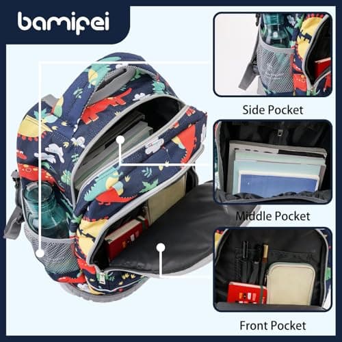 BAMIFEI 18 Inch Dinosaur Rolling Backpack for Boys, Dinosaur Wheeled Backpack Roller Backpacks Kids Backpack School Backpack, Spacious Multiple Compartments Quiet Wheels Travel Backpack for Kids - Thumbnail 5
