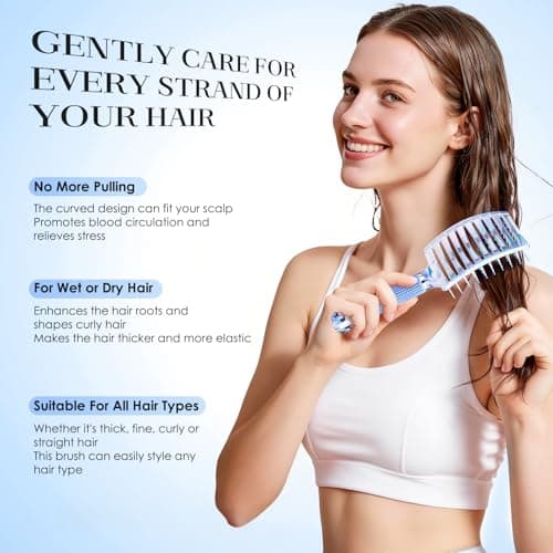Hair Brush with Scrunchies & Claw Clips, Professional Curved Vented Detangling & Fast Blow Drying Brush for Styling, Hair Care Gift for Women Girls - Thumbnail 3