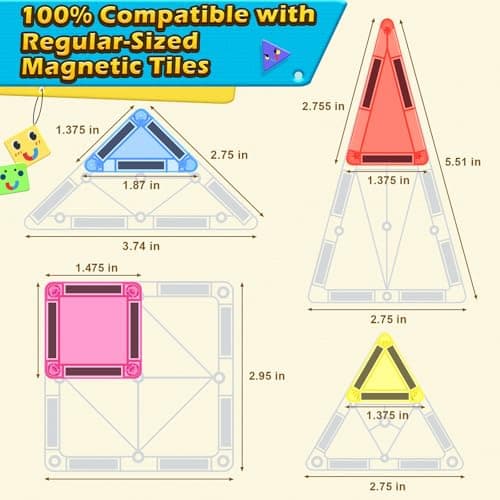 Coodoo Magnetic Tiles for Kids Ages 4-8 Toddler Toys Magnetic Blocks Building Toy STEM Outdoor Kids Toys Gift for Boys & Girls 3+ Year Old, Pocket-Sized Mini Tiles for Classroom Must Haves - Thumbnail 4