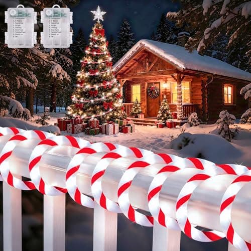 HELESIN 2PCS 110LED Candy Canes Rope Lights with 8 Lighting Modes, Candy Cane Christmas Lights Waterproof Christmas Lights Decoration for Party Garden Yard Halloween Holiday Tree Decoration 36FT - Image 1