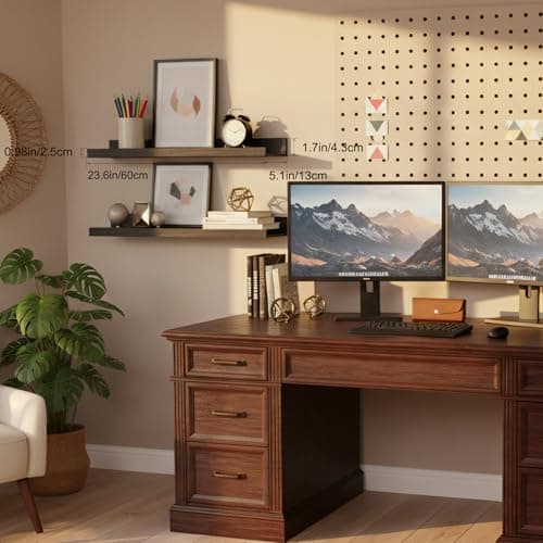 Modcraft 24 Inch White Floating Shelves with Lip, Wall Mounted Picture Ledge, Versatile Wood Wall Shelf for Kitchen Bathroom Living Room, Display Shelf for Photos Books Spice, Set of 2 - Thumbnail 2