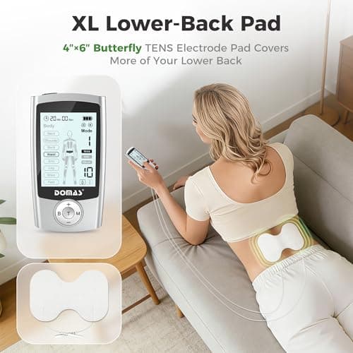 DOMAS TENS Unit with 4"x6" Butterfly Pad for Lower Back Pain Relief, 8 Guided Body Programs, USB-C Rechargeable, Dual Channel - Thumbnail 4