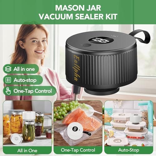 Electric Mason Jar Vacuum Sealer Kit, Automatic Jar Vacuum Sealer for Wide & Regular Mouth Mason Jars, Portable Mason Jar Sealer for Coffee Beans, Food Storage, Meal Prep Includes 30 pcs Lids - Thumbnail 2
