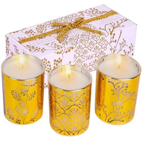 Aromatherapy Candle Gift Set of 3 Scented Candles | Strawberry Parsley, Persimmon, Eucalyptus Bergamot Soy Candles Set, Gold Candle Gifts, Relaxing Aromatherapy Candles Gift Set for Women and Men - Image 1