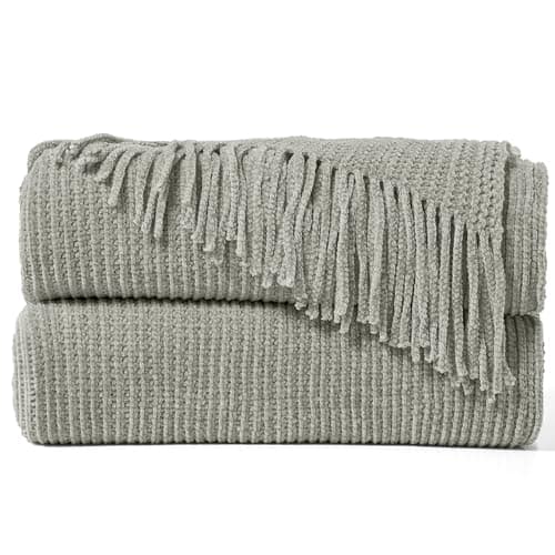 inhand Throw Blanket for Couch Bed,Chunky Chenille Woven Soft Blankets with Tassels, Cozy Boho Farmhouse Fall Winter Decor,Warm for Women,60"x80",Extra Thick-Light Grey - Image 1