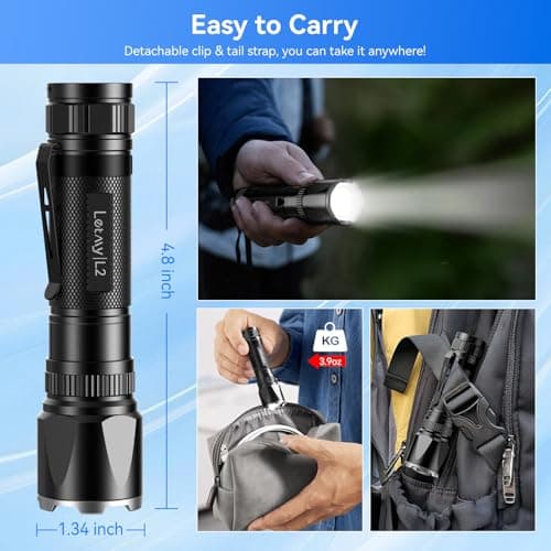 LETMY Rechargeable Flashlights High Lumens, 2 Pack 5000 Lumens Super Bright LED Tactical Flashlight, 3 Modes Samll Powerful Flash Lights with Clip, Waterproof Flashlights for Home Emergency Camping - Thumbnail 6