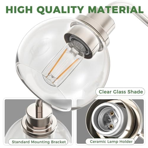 DORESshop 5-Light Bathroom Light Fixtures, 32.67-Inch Nickel Bathroom Vanity Light with Clear Glass Globe Shade, Modern Vanity Lights for Bathroom Living Room Hallway Bedroom, E26, ETL Listed - Thumbnail 5