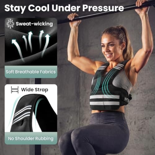 Adjustable Weighted Vest, 11-18lb Body Weight Vest for Women and Men with 6 Iron Sand Bags, Reflective Stripes and Phone Pocket for Running, Walking, Workouts - Thumbnail 3
