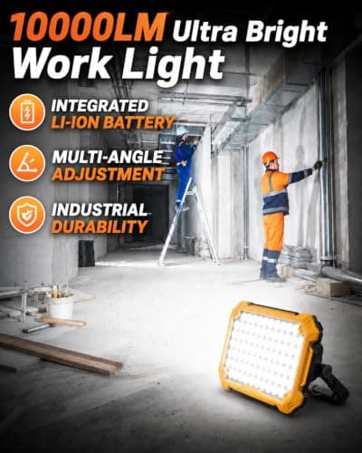 13000mAh Rechargeable LED Work Light, 10000LM Magnetic Flood Light with 180° Rotatable Stand & 4 Modes, IP65 Waterproof, Ideal for Power Outage Emergency Camping Car Repair Workshop, Tool Gift for Men - Thumbnail 2