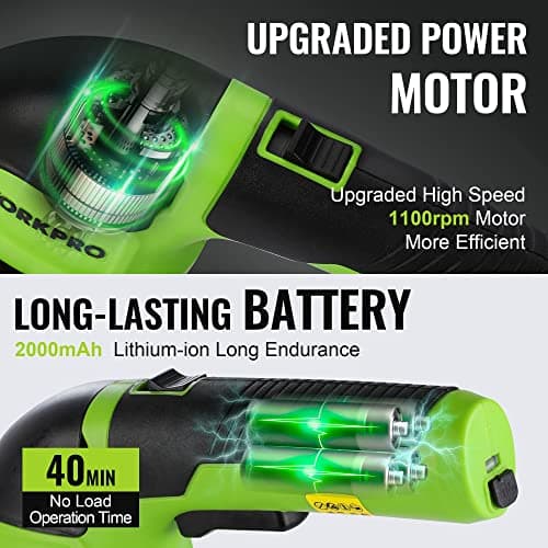 WORKPRO Cordless Grass Shear & Shrubbery Trimmer - 2 in 1 Handheld Hedge Trimmer Electric Grass Trimmer Hedge Shears/Grass Cutter Rechargeable Lithium-Ion Battery and Type-C Cable Included (Green) - Thumbnail 3