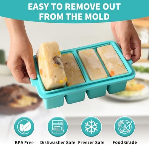 EuChoiz 2 Pack Silicone Freezer Tray Cubes 2 Cup with Date Mark Lids for Freezing Food Leftovers Sauces Portion and Lasagna Broth, Soup Freezer Molds for Meal Prepping Thick Enough - Thumbnail 4
