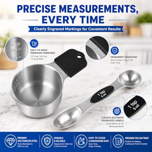 Magnetic Measuring Cups and Spoons Set, Strong N52 Magnets, Heavy Duty 304 Stainless Steel Fits in Spice Jars for Baking & Cooking, BPA Free, Round Set of 15 with Leveler Black - Thumbnail 3