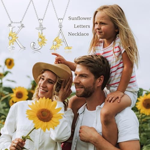 MURNA KARE Sunflower Initial Necklaces for Women, Sunflower Jewelry Gifts for Women Statement Jewelry Inspirational Gifts - Thumbnail 2