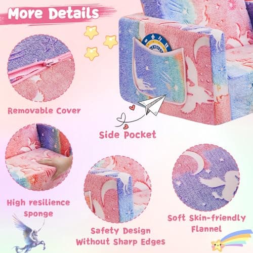 inhand Toddler Chair Comfy,2-in-1 Soft Toddler Couch Fold Out for Kids,Convertible Sofa to Lounger,Gift for Girls and Boys Birthday,Elf,Medium - Thumbnail 4