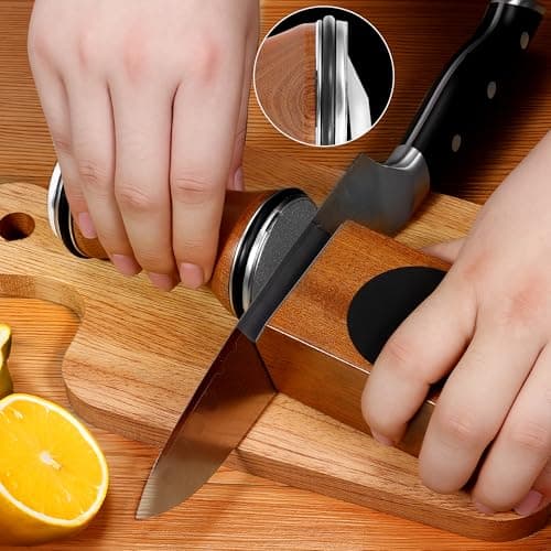 Rolling Knife Sharpener Kit, Knife Sharpener Tool with Replaceable Discs Diamond & Ceramic,15 & 20 Degree Multi-Purpose Magnetic Base, Suitable for Small, Medium, and Large Knives - Thumbnail 2