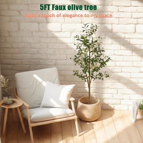 5ft Artificial Olive Trees Indoor, Faux Olive Tree 5 Feet Fake Plants with Realistic Leaves Olive Silk Tree Home Bedroom Housewarming Gifts - Thumbnail 2