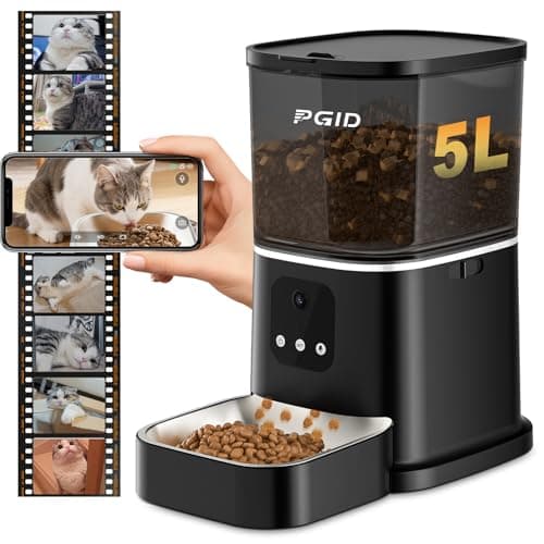 PGID Automatic Cat Feeder with 4K Camera,2.4G Auto Dog Feeder w Night Vision,Pet Feeder w2-Way Audio,Timed Cat Feeders for Dry Food,Dogs Food Dispenser w APP Control 5L - Image 1