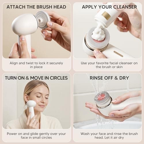Teen Girls Electric Facial Cleansing Brush – Rechargeable Waterproof Dual Rotating Face Scrubber with 3 Interchangeable Heads, Soft Silicone Exfoliator, Perfect Skincare Gifts - Thumbnail 4