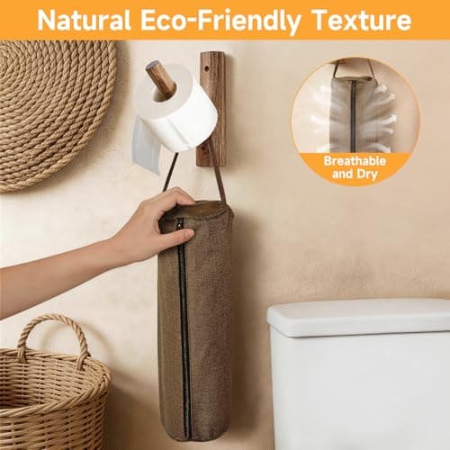 Wooden Toilet Paper Holder Wall Mount - Self-Adhesive Bathroom Tissue Holder, Retro Bohemian Farmhouse Style, No Drilling for Small Spaces Bathrooms RVs and More - Walnut Color - Thumbnail 4