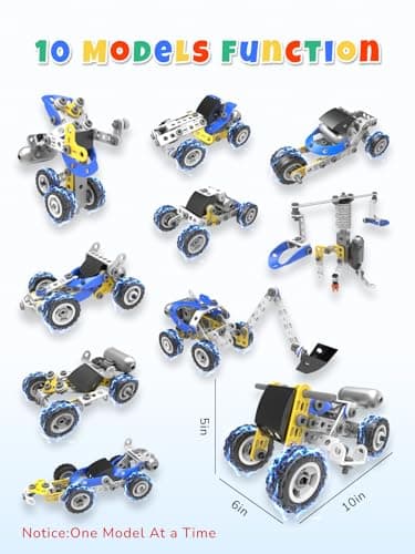 10 in 1 STEM Toys for 5 Year Old Boy, Building Toys for Kids Ages 4-8 5-7 6-8, STEM Engineering Construction Kit with Electric Motor, Educational Science Gift for 5 Year Old Boys - Thumbnail 6