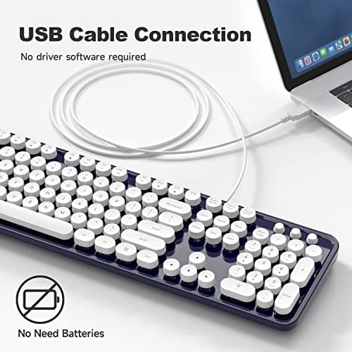 Atelus Computer Keyboards Wired, Full Size 104 Keys Typewriter Keyboard with Number Pad, Plug Play USB Keyboard for PC Laptop Desktop Windows (Dark Blue) - Thumbnail 2