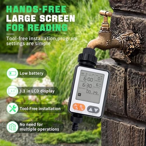 Sprinkler Timer for Garden Hose, 10 Programmable Water Timer with with Auto Rain Delay, IP54 Waterproof 3.3“ Large LCD Drip Irrigation System Timers for Plant, Yard, Lawns, Outdoor - Thumbnail 5