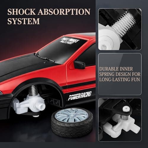 Remote Control Car RC Drift 2.4GHz 1:24 Scale 4WD 15KM/H High Speed Model Vehicle with LED Lights Drifting Tire Racing Sport Toy for Adults Boys Girls Kids Gift 2Pcs Rechargeable Batteries - Thumbnail 4