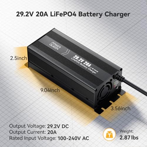 Power Queen 24V 20A LiFePO4 Battery Charger,Smart 24V Lithium Battery Maintainer,Fully Automatic Rechargeable 25.6V (29.2V) LiFePO4 Battery Charger with Multi Safety Protections,0V Activation Function - Thumbnail 6