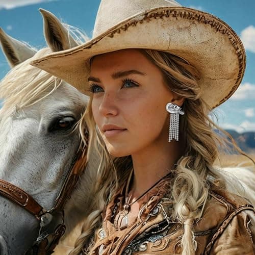 DAYANEY Cowgirl Earrings for Women Western, Silver Rhinestone Cowboy Hat Earrings as Cowgirl Chic Accessories Rodeo Outfit for Women, Sparkly Western Jewelry as Country Concert Disco Party Decorations - Thumbnail 2
