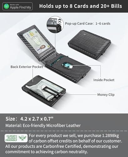 Auskang Gift Wallet for Men, Smart Wallet with Tracker, AirTag Wallet Substitute, Minimalist Leather Pop Up Card Holder Works for Find My App, RFID-Blocking Mens Wallet with Money Clip - Thumbnail 2