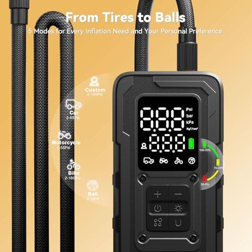 MODARI Tire Inflator Portable Air Compressor - 4X Faster 160 PSI Portable Air Pump for Cars - Cordless Tire Inflators with Gauge - Portable Tire Inflator for Car, Pickup, Bike and More - Thumbnail 5