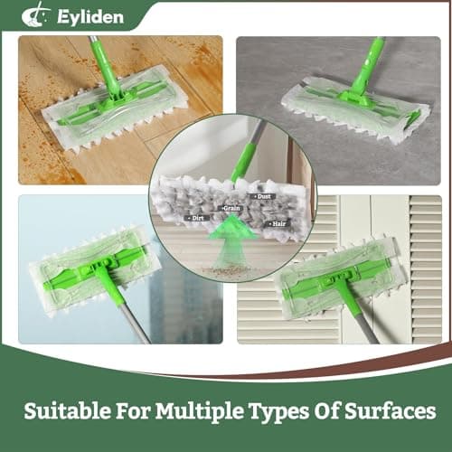 Eyliden Sweeper Mop with 36 Refills - 3 Types of Disposable Dry & Wet Cloths | Lock-Tight Design No Lost Pads, Universal Refills, Multi-Surface Sweeping Starter Kit for Pet Hair, Dust, Floor Cleaning - Thumbnail 4