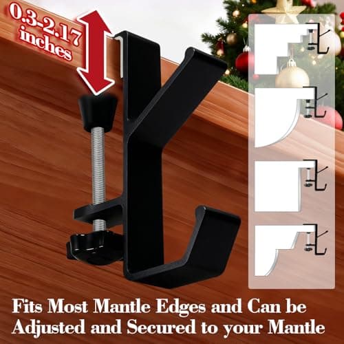 ANOEPUY 4 Pack Stocking Holders for Mantle for Christmas Decorations,2 in 1 Mantle Garland Holder for Hanging Christmas Stockings,No Drilling Required & Adjustable Garland Hanger, Metal(Black) - Thumbnail 2