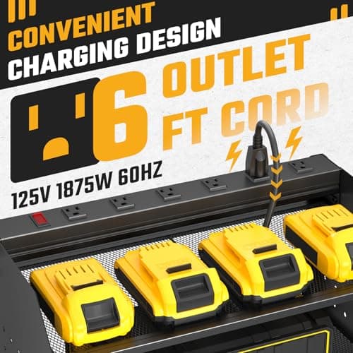 ZESEN Power Tool Organizer Wall Mount, 3 Layer Charging Station with 6 Outlets, 4 Drill Holders and Drill Bit Rack, Tool Holder Storage Shelf Rack for Garage, Workbench and Workshop, Black - Thumbnail 2