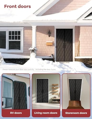 AEOCOO Insulated Door Curtains, Fit Size up to 36 x 80 Inches for Doorways/Front/Back/Basement, Magnetic Thermal Door Cover for Winter, Oxford Filled with Thick Cotton to Keep Warm, Black, Diamond - Thumbnail 4