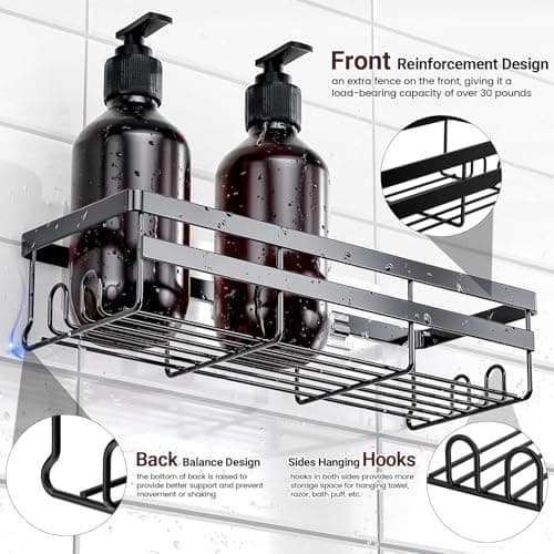 WOWBOX Shower Caddies 2 Pack - Adhesive Hanging Shower Shelf - Bathroom Organizers and Storage, No Drilling Stainless Shower Shelves for Home Decor, Bathroom Accessories - Thumbnail 5