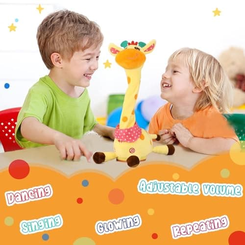 MILEGI Dancing Talking Giraffe Toy, Singing Musical Giraffe Plush Tummy Time Toys with Volume Adjustment, 10 Children's Songs Light Up Toys, Repeating What You Say, Baby Toys for Boys Girls - Thumbnail 4