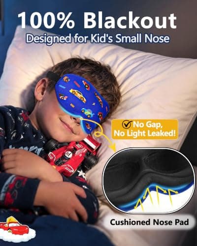 BeeVines Kids 3D Contoured Sleep Mask, 100% Blackout Sleeping Eye Masks for Boys, Pressure-Free Memory Foam Cushioned Eye Cover, Adjustable Strap, for Travel Gifts (Racing Car) - Thumbnail 2