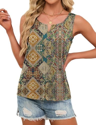 JUSTFASHIONNOW Sleeveless Tank Tops for Women V Neck Tshirts Cute Summer Tops Dressy Casual Blouses Trendy Resort Wear(Yellow, X-Large) - Thumbnail 5