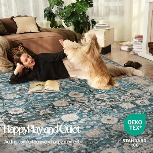 Voyantek 5x7 Area Rugs for Living Room,Ultra Soft Faux Wool Rugs for Bedroom,Dining Room,Non-Slip Backing Washable Rugs,Stain Resistant Home Decor Rug (Blue, 5' x 7') - Thumbnail 5