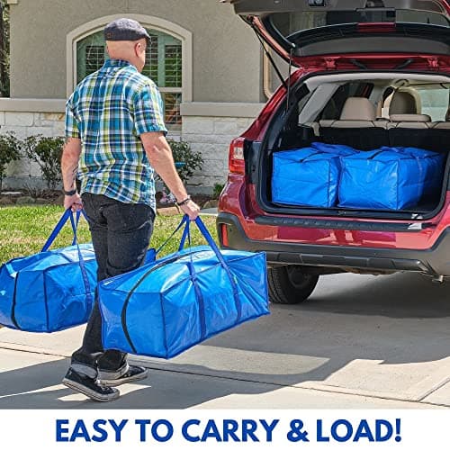 Creative Green Life Extra Large Moving Bags and Clothing Storage Bins with Strong Zipper & Carry Handles, Stackable, Heavy Duty Packing Moving Boxes for College Dorm Room Essentials (Blue, 4 Pack) - Thumbnail 4
