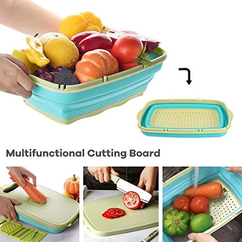 Camping Cutting Board, HI NINGER Collapsible Chopping Board with Colander, 9-In-1 Multi Chopping Board Kitchen Vegetable Washing Basket for Camping,Camping Gifts Camping Accessories for RV Campers - Thumbnail 3