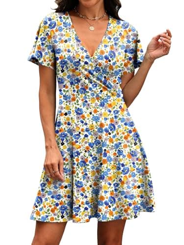 RUMIA Spring Dresses for Women 2026 Casual Wrap V Neck Lightweight Vacation Summer Dress Easter Beach Sundresses Floral Colorful XL - Thumbnail 3
