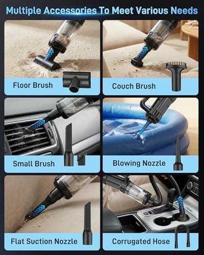 Leucher Handheld Vacuum Cordless, 18000PA Strong Suction Car Vacuum Cleaner Portable with Brushless Motor & LED Light, Hand Vacuum with Multi-Nozzles & Washable Filter for Home Office, Car, Pets - Thumbnail 4