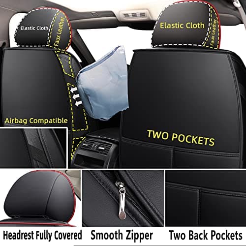 CAPITAUTO Leather Car Seat Covers, Waterproof Faux Leatherette Cushion Cover for Cars SUV Pick-up Truck Universal Fit Set for Auto Interior Accessories(2 Front Red&Black) - Thumbnail 2