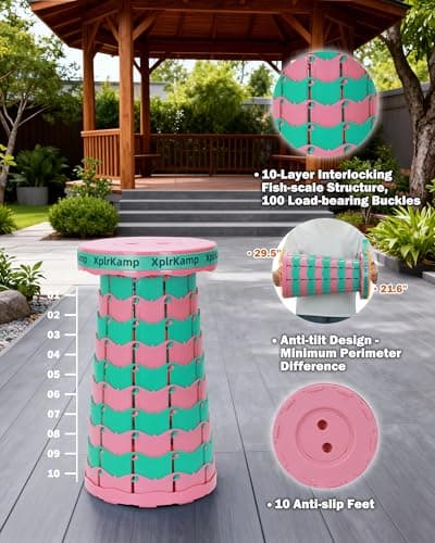 XplrKamp Folding Collapsible Stools Chair, Lightweight Portable Seat for Adults, Adjustable Retractable Foldable Stool with Load Capacity 400lbs for Camping, Backpack, Fishing, Travel, Pink, 2 Pack - Thumbnail 6