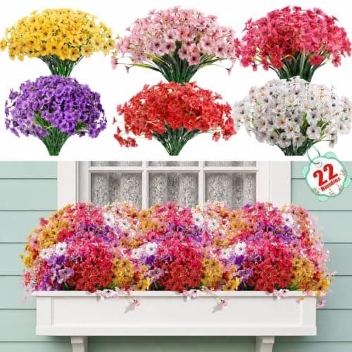 Powbrace 22 Pack Artificial Flowers for Outdoor Indoor Fake Plants, Faux Silk Flowers for Outdoors Outside Front Porch Hanging Planter Window Box Garden Spring Decoration(Multi-Colour)