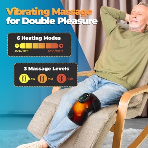 Cordless Heated Knee Massager with Vibration, FSA Eligible HSA, Heated Knee Brace Wrap Heating Shoulder Brace Support Wrap for Knee Elbow, Heating Pad with 6 Heating Levels, 3 Massage Modes&Timer - Thumbnail 3
